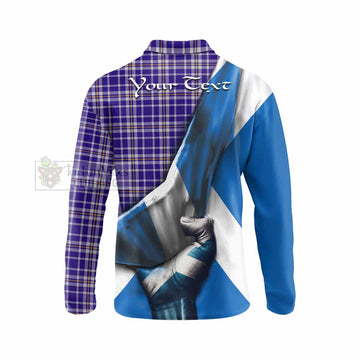 Ochterlony Tartan Long Sleeve Polo Shirt with Family Crest Scotland Patriotic Style - Tartan Vibes Clothing