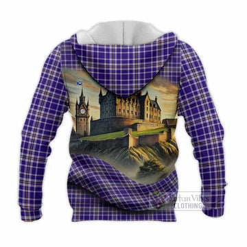 Ochterlony Tartan Family Crest Knitted Hoodie with Scottish Ancient Castle Style - Tartan Vibes Clothing