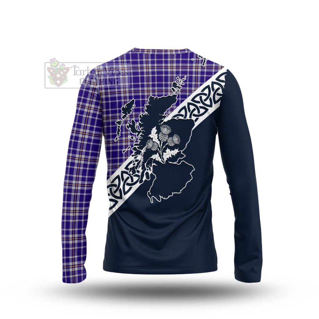 Ochterlony Tartan Long Sleeve T-Shirt Featuring Thistle and Scotland Map - Tartan Vibes Clothing