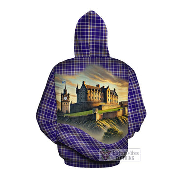 Ochterlony Tartan Family Crest Cotton Hoodie with Scottish Ancient Castle Style Pullover Hoodie - Tartan Vibes Clothing