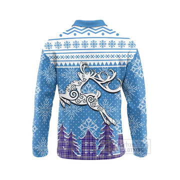 Ochterlony Clan Christmas Long Sleeve Polo Shirt Celtic Reindeer Style - Tartan Vibes Clothing