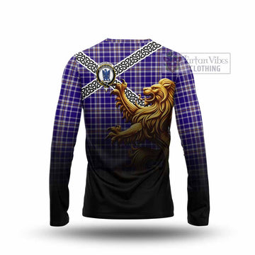 Ochterlony Crest Tartan Long Sleeve T-Shirt with Golden Lion Emblem Celtic Style - Tartan Vibes Clothing