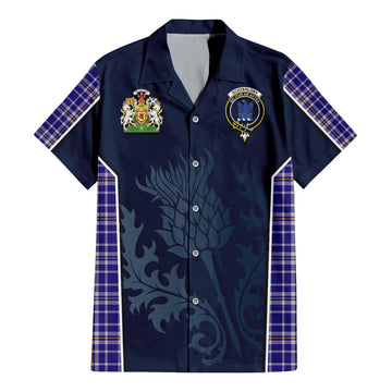 Tartan Vibes Clothing Ochterlony Tartan Short Sleeve Button Up Shirt with Family Crest and Scottish Thistle Vibes Sport Style