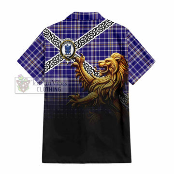 Ochterlony Crest Tartan Hawaiian Shirt with Golden Lion Emblem Celtic Style - Tartan Vibes Clothing