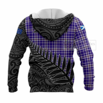Ochterlony Crest Tartan Knitted Hoodie with New Zealand Silver Fern Half Style - Tartan Vibes Clothing