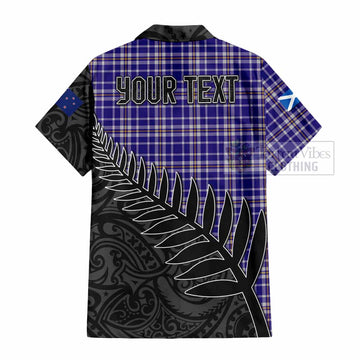 Ochterlony Crest Tartan Hawaiian Shirt with New Zealand Silver Fern Half Style - Tartan Vibes Clothing