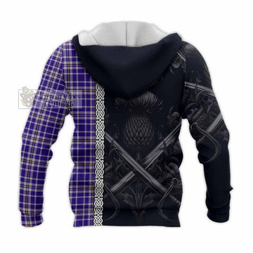 Ochterlony Tartan Knitted Hoodie with Family Crest Cross Sword Thistle Celtic Vibes - Tartan Vibes Clothing