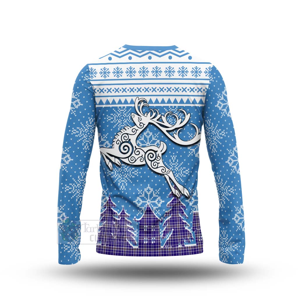 Ochterlony Clan Christmas Long Sleeve T-Shirt Celtic Reindeer Style - Tartan Vibes Clothing