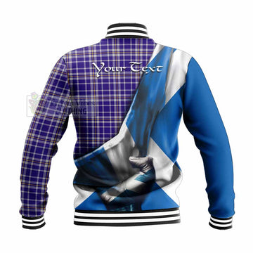 Ochterlony Tartan Baseball Jacket with Family Crest Scotland Patriotic Style - Tartan Vibes Clothing