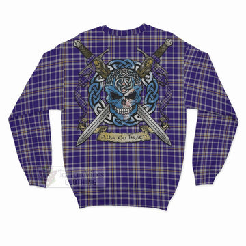 Ochterlony Tartan Sweatshirt with Family Crest Celtic Skull Style - Tartan Vibes Clothing