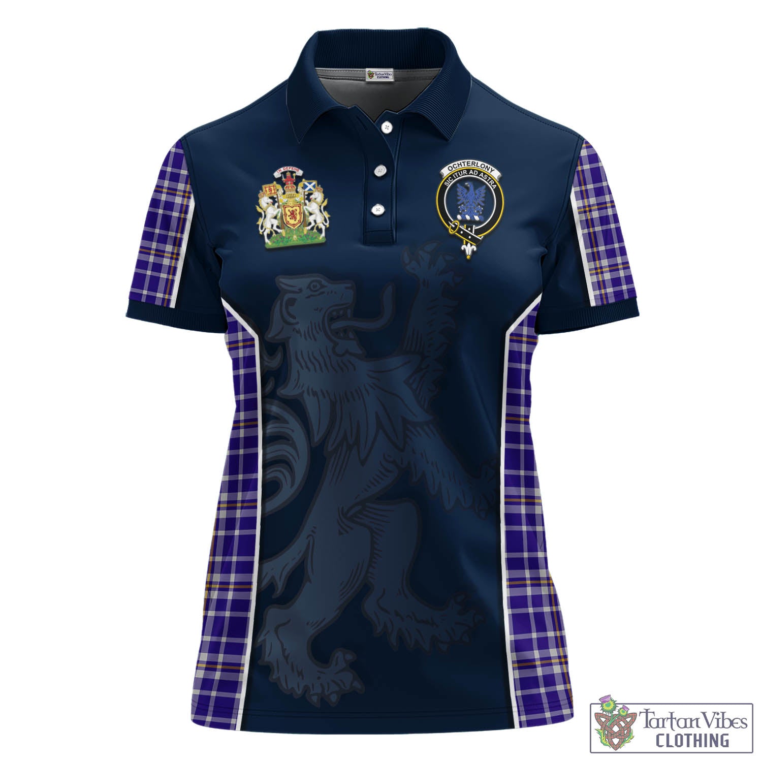Tartan Vibes Clothing Ochterlony Tartan Women's Polo Shirt with Family Crest and Lion Rampant Vibes Sport Style