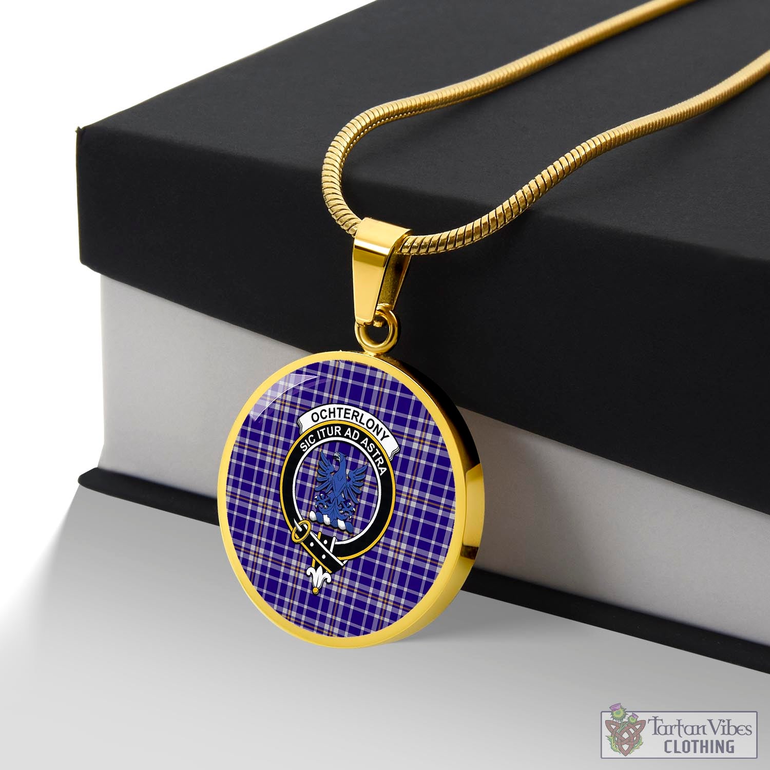 Ochterlony Tartan Circle Necklace with Family Crest Luxury Necklace (Gold) No - Tartan Vibes Clothing