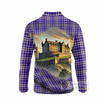 Ochterlony Tartan Family Crest Long Sleeve Polo Shirt with Scottish Ancient Castle Style - Tartan Vibes Clothing