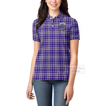 Ochterlony Tartan Women's Polo Shirt with Family Crest and Bearded Skull Holding Bottles of Whiskey - Tartan Vibes Clothing