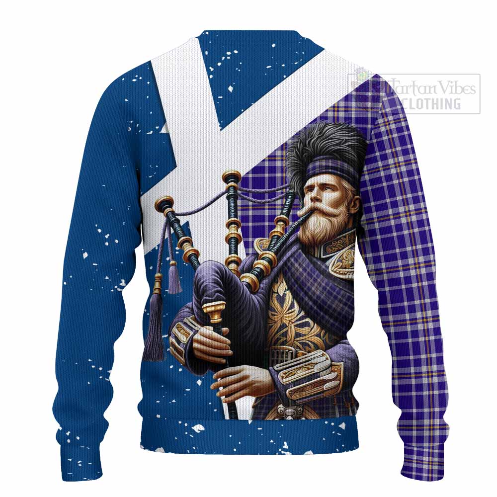Ochterlony Tartan Knitted Sweater with Family Crest Scottish Bagpiper Vibes - Tartan Vibes Clothing