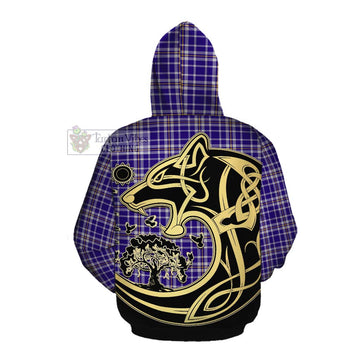 Ochterlony Tartan Cotton Hoodie with Family Crest Celtic Wolf Style Pullover Hoodie - Tartan Vibes Clothing