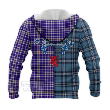 Ochterlony Tartan Knitted Hoodie Happy St. Andrew's Day Half Tartan Style - Tartan Vibes Clothing