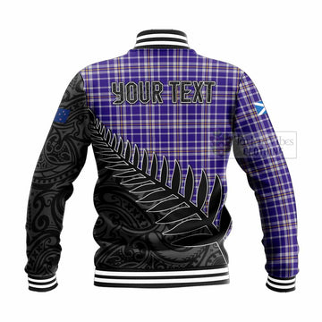 Ochterlony Crest Tartan Baseball Jacket with New Zealand Silver Fern Half Style - Tartan Vibes Clothing