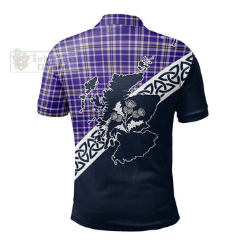 Ochterlony Tartan Polo Shirt Featuring Thistle and Scotland Map - Tartanvibesclothing Store