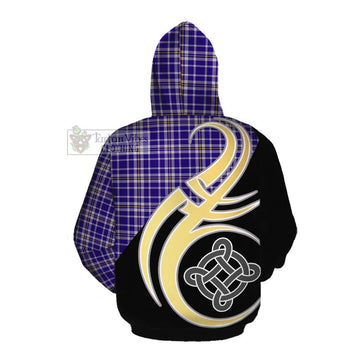 Ochterlony Tartan Cotton Hoodie with Family Crest and Celtic Symbol Style Pullover Hoodie - Tartan Vibes Clothing