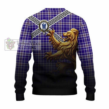 Ochterlony Crest Tartan Knitted Sweater with Golden Lion Emblem Celtic Style - Tartan Vibes Clothing