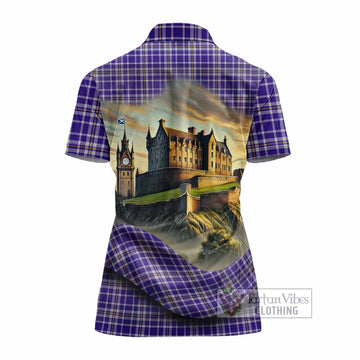 Ochterlony Tartan Family Crest Women's Polo Shirt with Scottish Ancient Castle Style - Tartan Vibes Clothing
