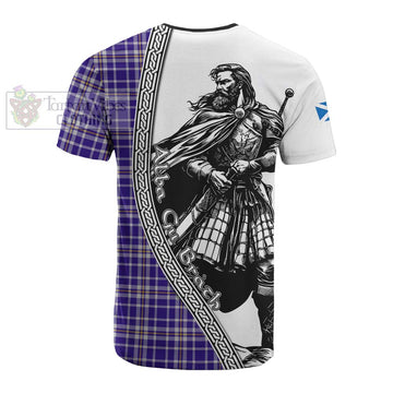 Ochterlony Tartan Clan Crest Cotton T-shirt with Highlander Warrior Celtic Style