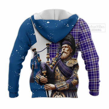 Ochterlony Tartan Knitted Hoodie with Family Crest Scottish Bagpiper Vibes - Tartan Vibes Clothing