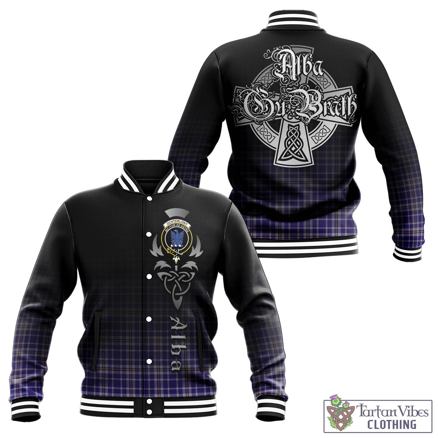 Ochterlony Tartan Baseball Jacket Featuring Alba Gu Brath Family Crest Celtic Inspired - Tartan Vibes Clothing