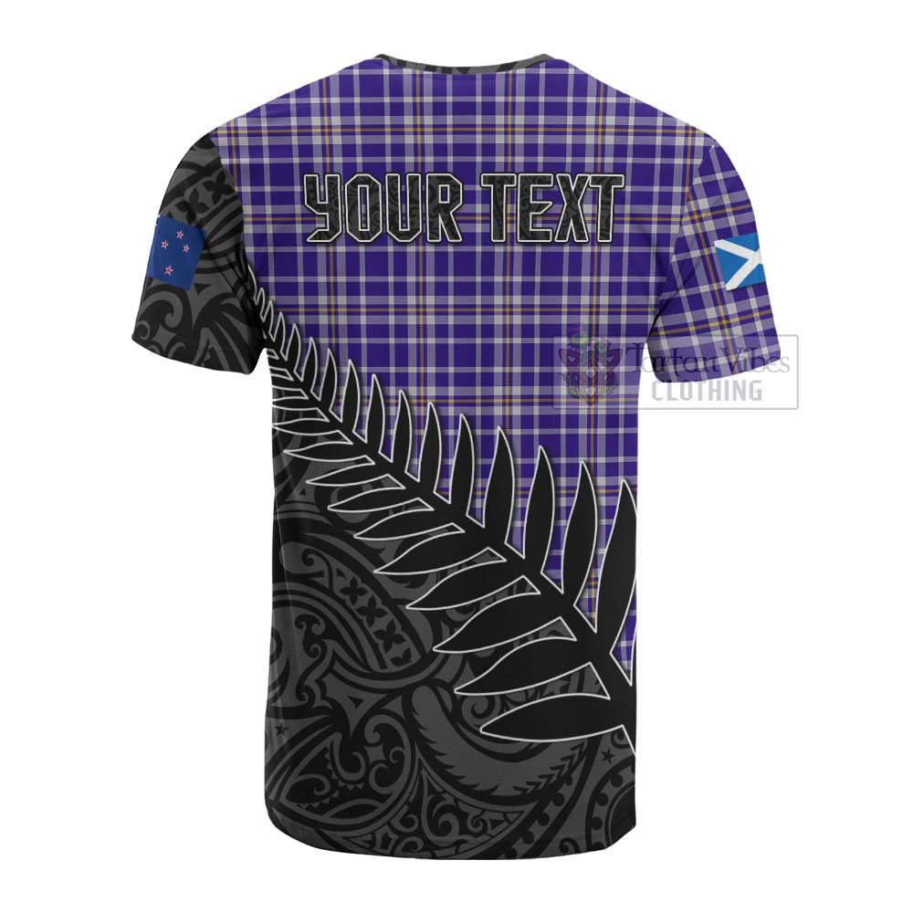 Tartan Vibes Clothing Ochterlony Crest Tartan Cotton T-shirt with New Zealand Silver Fern Half Style
