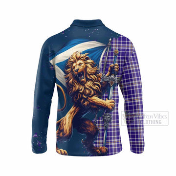 Ochterlony Tartan Family Crest Long Sleeve Polo Shirt with Scottish Majestic Lion - Tartan Vibes Clothing