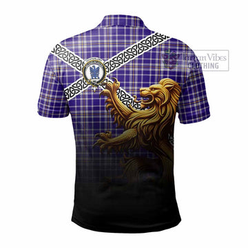 Ochterlony Crest Tartan Polo Shirt with Golden Lion Emblem Celtic Style - Tartan Vibes Clothing