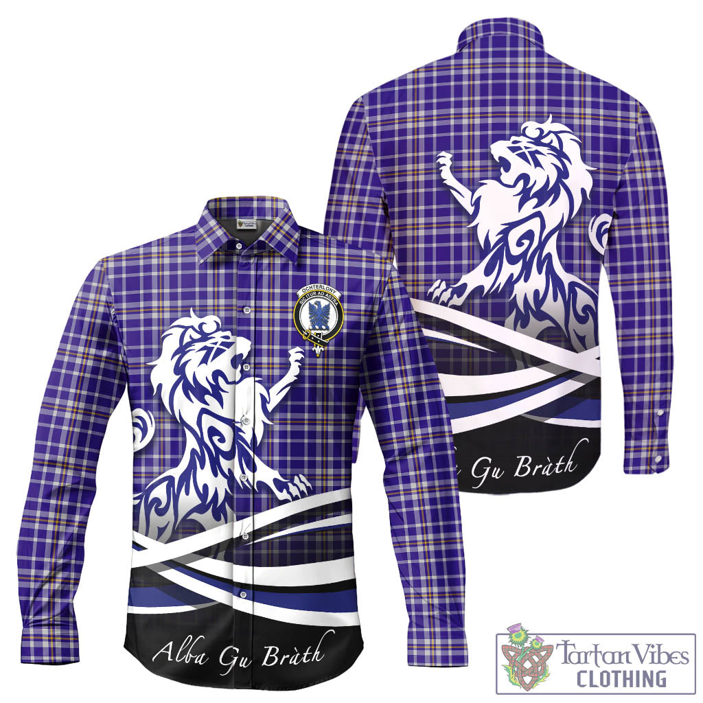 Ochterlony Tartan Long Sleeve Button Up Shirt with Alba Gu Brath Regal Lion Emblem - Tartan Vibes Clothing