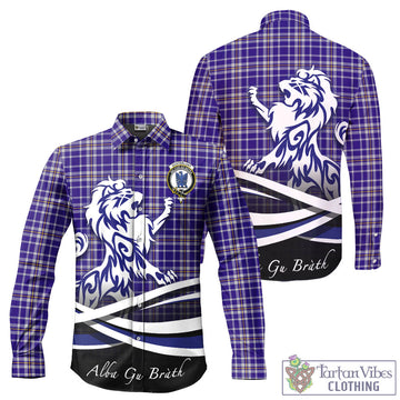Ochterlony Tartan Long Sleeve Button Up Shirt with Alba Gu Brath Regal Lion Emblem - Tartan Vibes Clothing