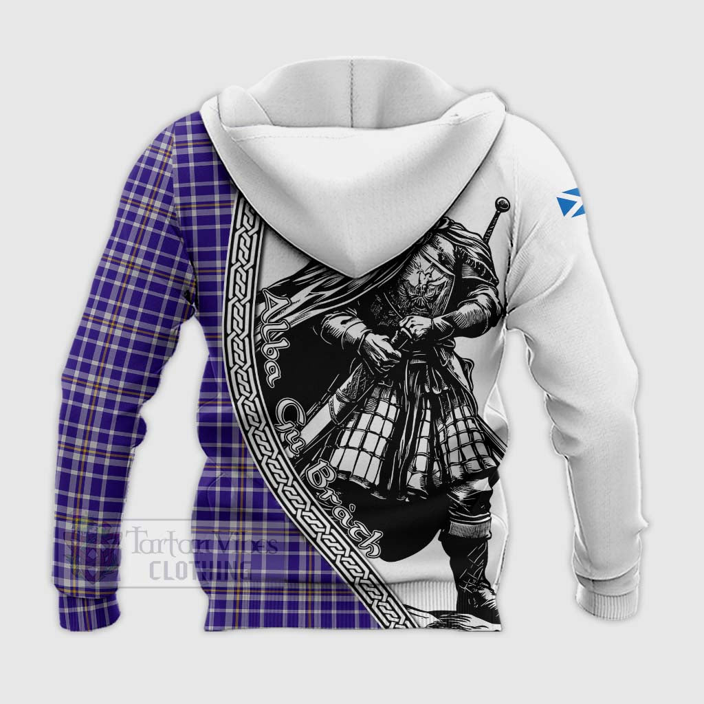Ochterlony Tartan Clan Crest Knitted Hoodie with Highlander Warrior Celtic Style - Tartan Vibes Clothing