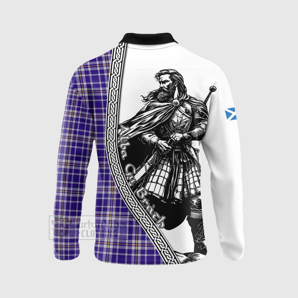 Ochterlony Tartan Clan Crest Long Sleeve Polo Shirt with Highlander Warrior Celtic Style - Tartan Vibes Clothing