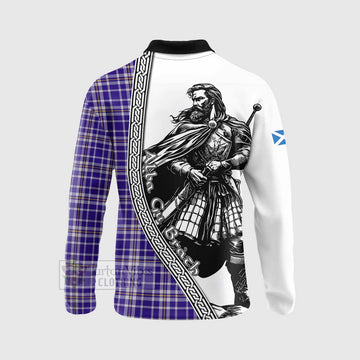 Ochterlony Tartan Clan Crest Long Sleeve Polo Shirt with Highlander Warrior Celtic Style - Tartan Vibes Clothing