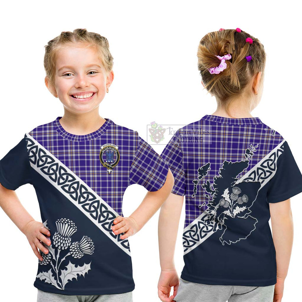 Ochterlony Tartan Kid T-Shirt Featuring Thistle and Scotland Map - Tartan Vibes Clothing