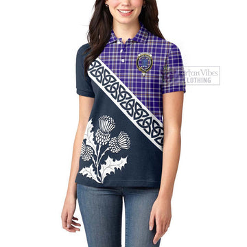 Ochterlony Tartan Women's Polo Shirt Featuring Thistle and Scotland Map - Tartanvibesclothing Store