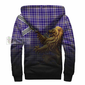 Tartan Vibes Clothing Ochterlony Crest Tartan Sherpa Hoodie with Golden Lion Emblem Celtic Style