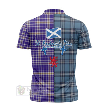 Ochterlony Tartan Zipper Polo Shirt Happy St. Andrew's Day Half Tartan Style - Tartan Vibes Clothing