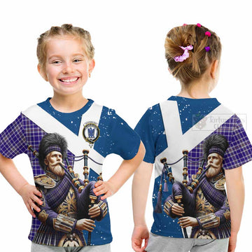 Ochterlony Tartan Kid T-Shirt with Family Crest Scottish Bagpiper Vibes - Tartan Vibes Clothing