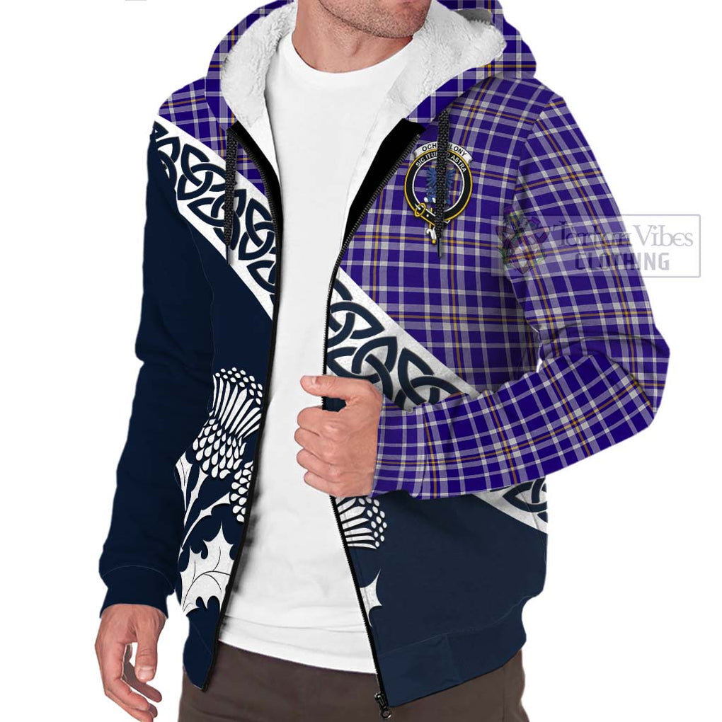 Ochterlony Tartan Sherpa Hoodie Featuring Thistle and Scotland Map - Tartan Vibes Clothing