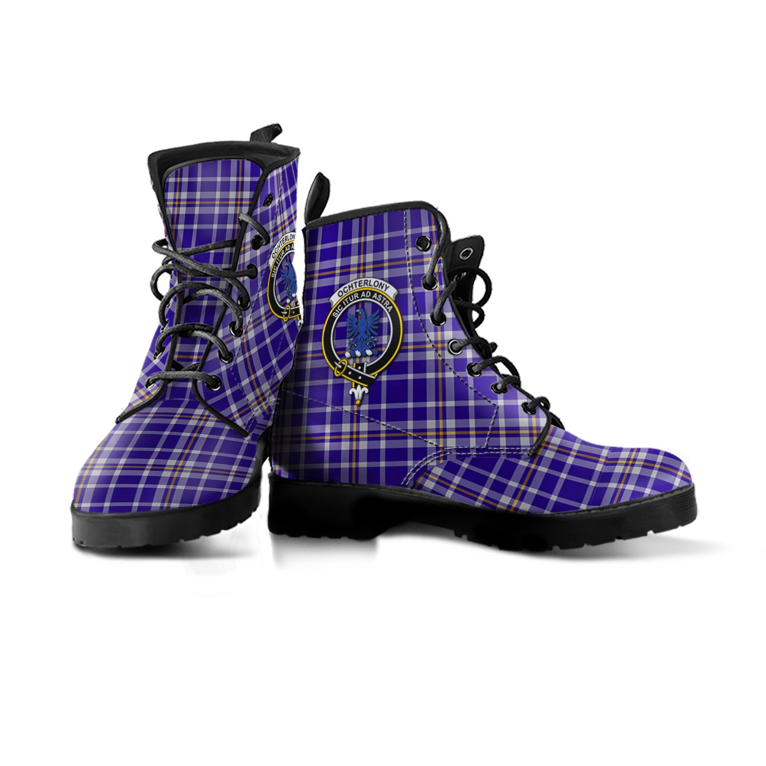 Ochterlony Tartan Leather Boots with Family Crest - Tartan Vibes Clothing