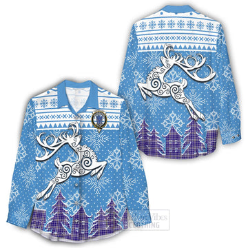 Ochterlony Clan Christmas Women's Casual Shirt Celtic Reindeer Style - Tartan Vibes Clothing