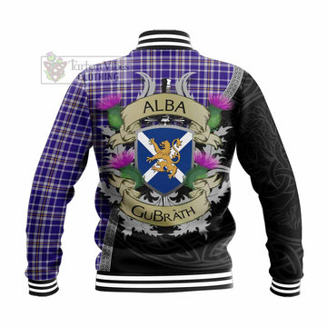 Ochterlony Tartan Family Crest Baseball Jacket Lion Rampant Royal Thistle Shield Celtic Inspired - Tartan Vibes Clothing