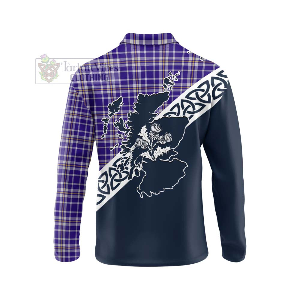 Ochterlony Tartan Long Sleeve Polo Shirt Featuring Thistle and Scotland Map - Tartan Vibes Clothing