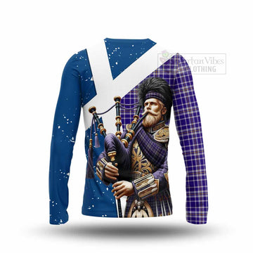 Ochterlony Tartan Long Sleeve T-Shirt with Family Crest Scottish Bagpiper Vibes - Tartan Vibes Clothing