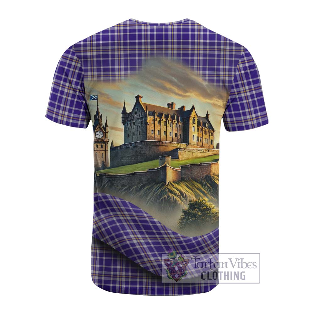 Tartan Vibes Clothing Ochterlony Tartan Family Crest Cotton T-shirt with Scottish Ancient Castle Style