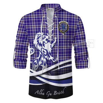 Ochterlony Tartan Ghillie Kilt Shirt with Alba Gu Brath Regal Lion Emblem - Tartan Vibes Clothing